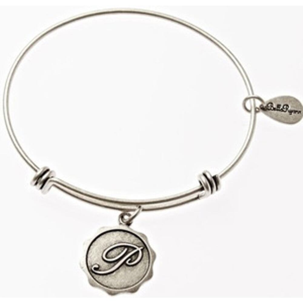 Bella Ryann P Adjustable Expandable Silvertone Wire Bangle Bracelet Initial